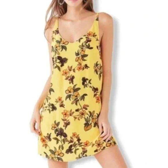 Urban Outfitters Zoe Yellow Floral Open Back Mini Dress Sleeveless - Picture 2 of 8